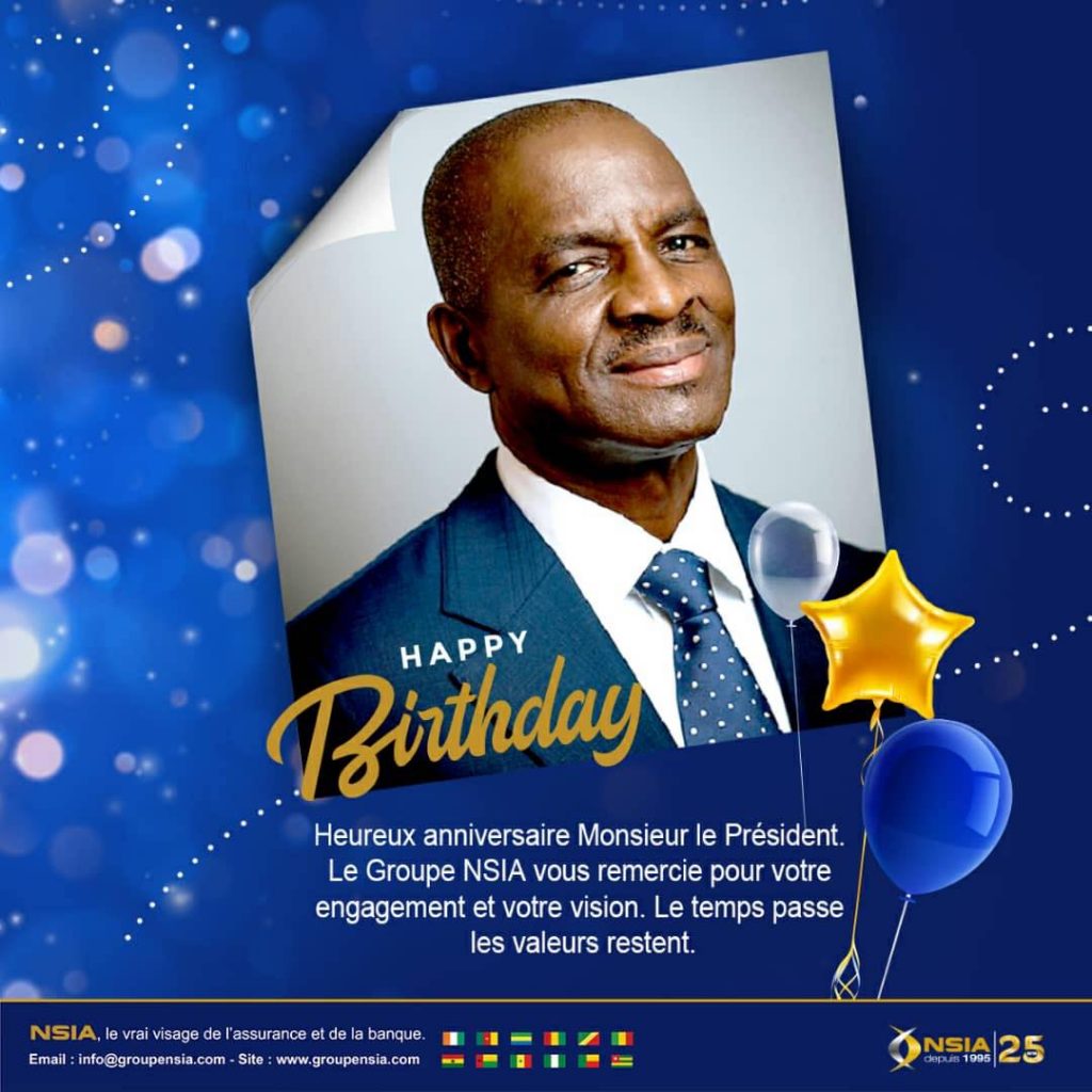 Happy Birthday Mr President Jean K. DIAGOU. The NSIA Group thanks you for your commitment and vision. Time passes, values remain.